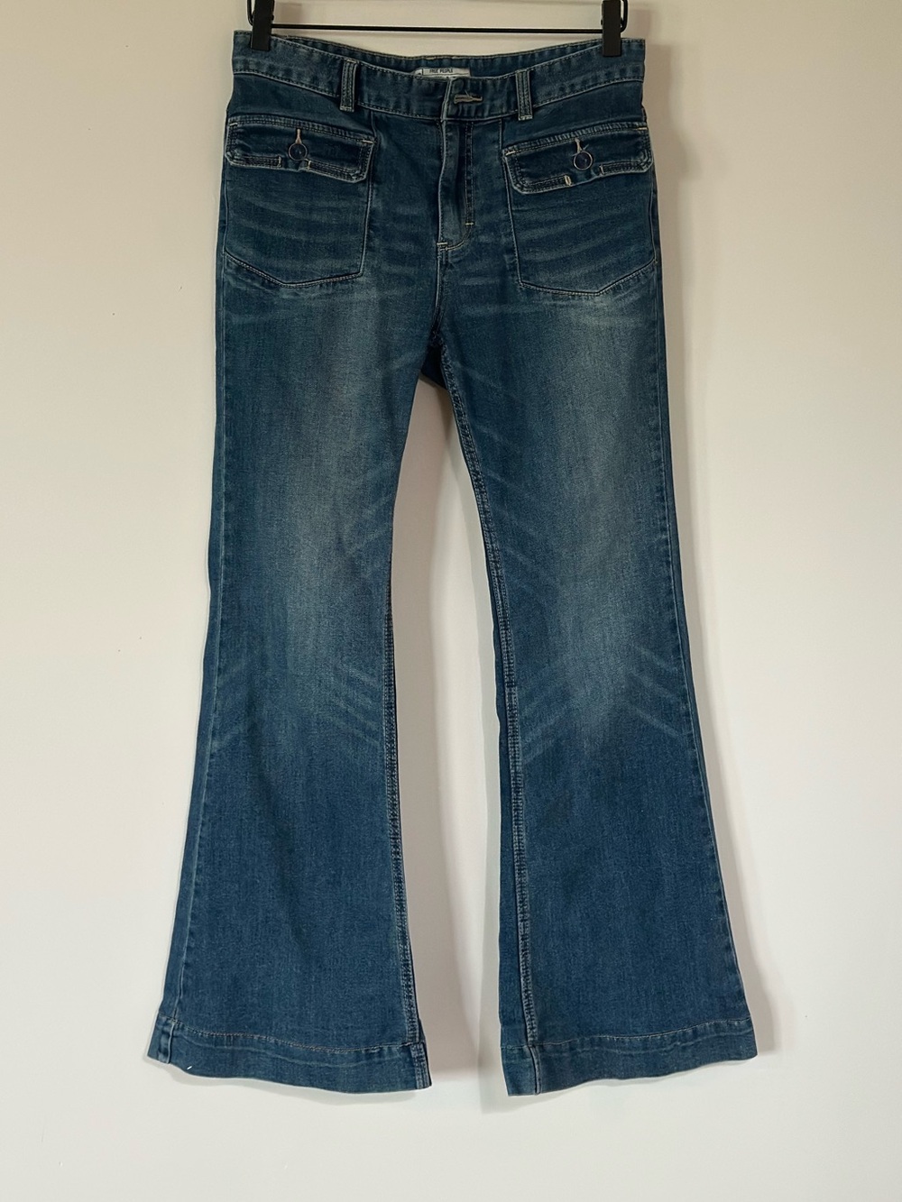 FREE PEOPLE FLARE BELLBOTTOM FLAP POCKET SAILOR DENIM JEANS